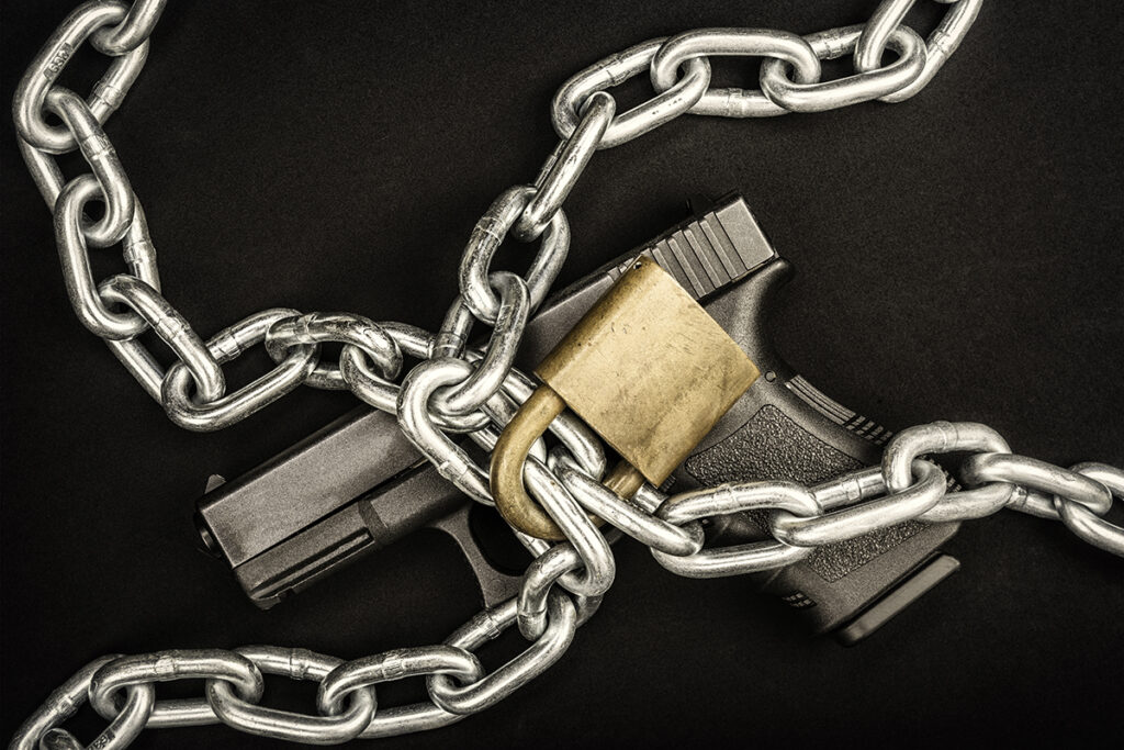 Practice safe storage of guns by keeping your handguns and rifles in a safe or in a safe place with a trigger lock